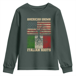 American Grown Italian Roots Youth Sweatshirt USA Italy Flag Family Tree Italian TS10 Dark Forest Green Print Your Wear