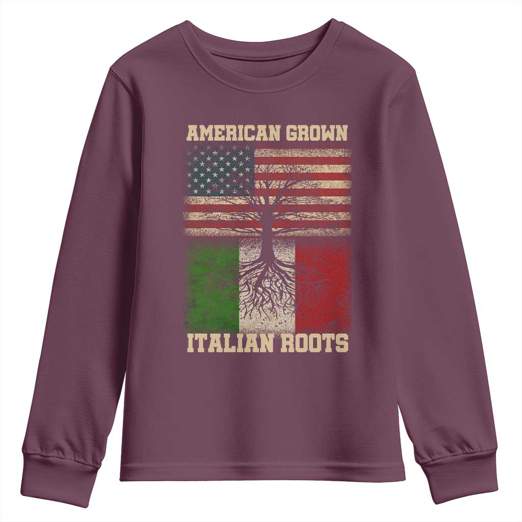 American Grown Italian Roots Youth Sweatshirt USA Italy Flag Family Tree Italian TS10 Maroon Print Your Wear