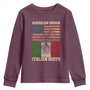 American Grown Italian Roots Youth Sweatshirt USA Italy Flag Family Tree Italian TS10 Maroon Print Your Wear