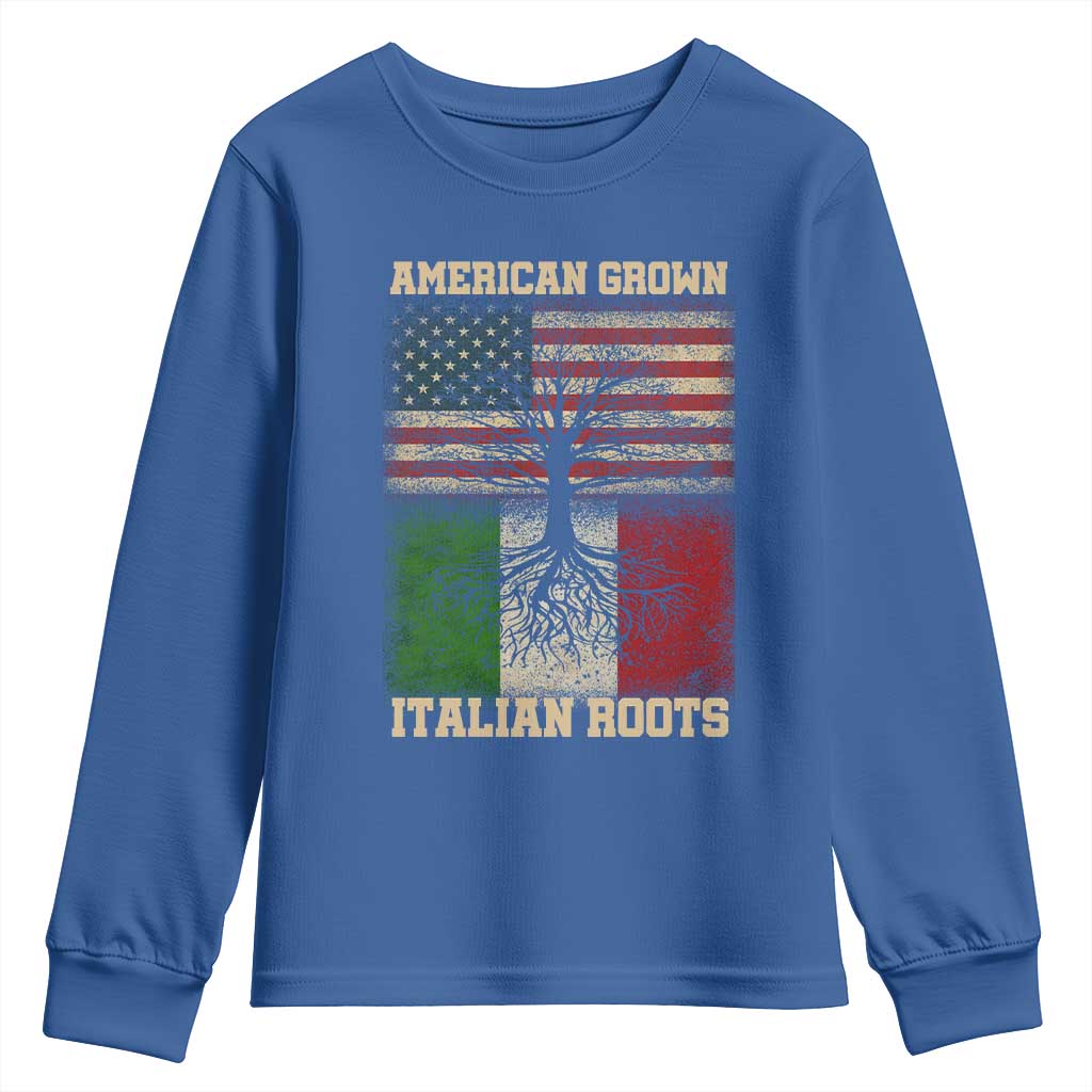 American Grown Italian Roots Youth Sweatshirt USA Italy Flag Family Tree Italian TS10 Royal Blue Print Your Wear