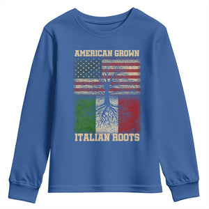 American Grown Italian Roots Youth Sweatshirt USA Italy Flag Family Tree Italian TS10 Royal Blue Print Your Wear
