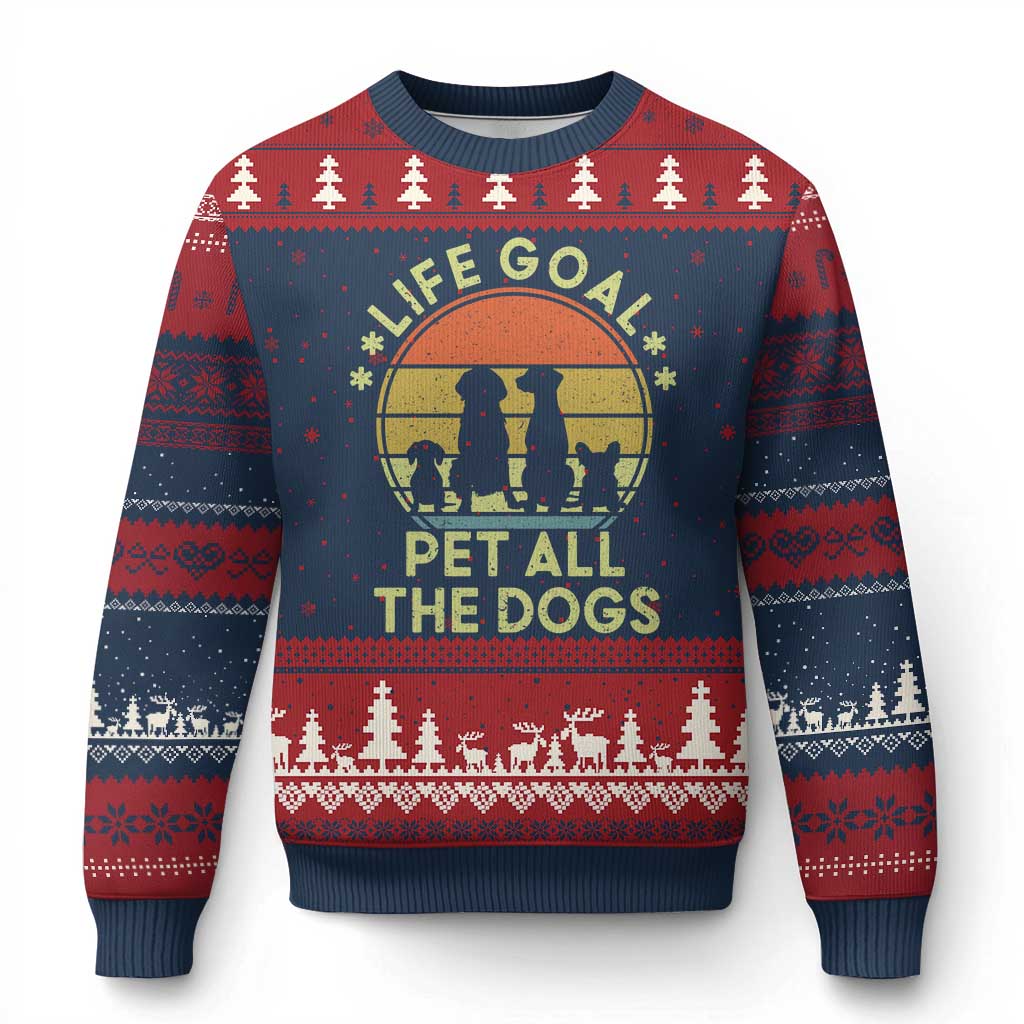 Life Goal Pet All The Dogs Ugly Christmas Sweater Retro Funny Dog Lover Gift TS10 Navy Red Print Your Wear