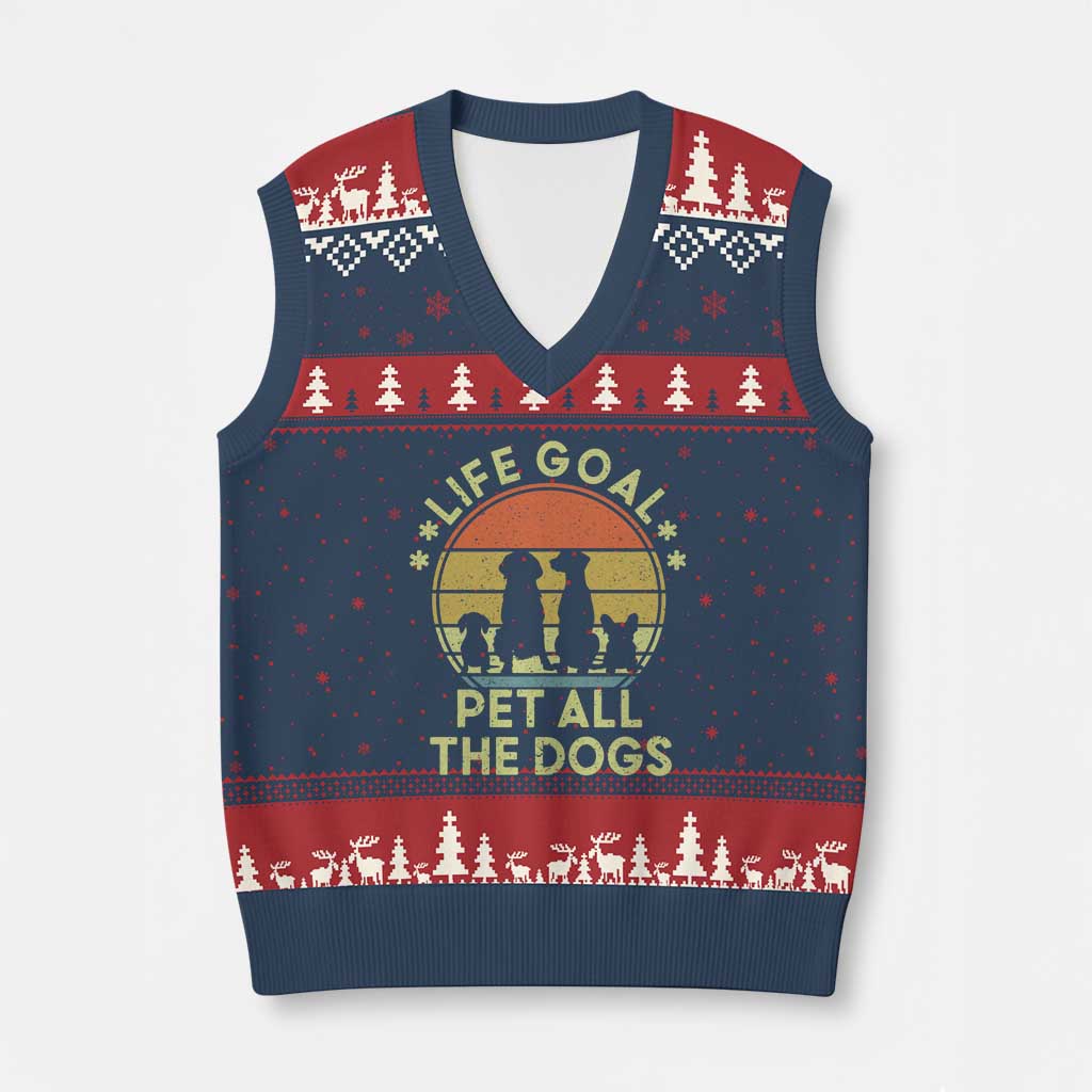 Life Goal Pet All The Dogs V-Neck Knit Sweater Vest Retro Funny Dog Lover Gift TS10 Navy Red Print Your Wear