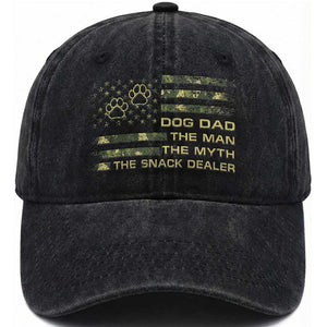 Dog Dad Washed Cotton Baseball Cap Fathers Day Gift for Dog Lovers Camo American Flag USA TS10 Washed Cap Universal Fit Black Print Your Wear