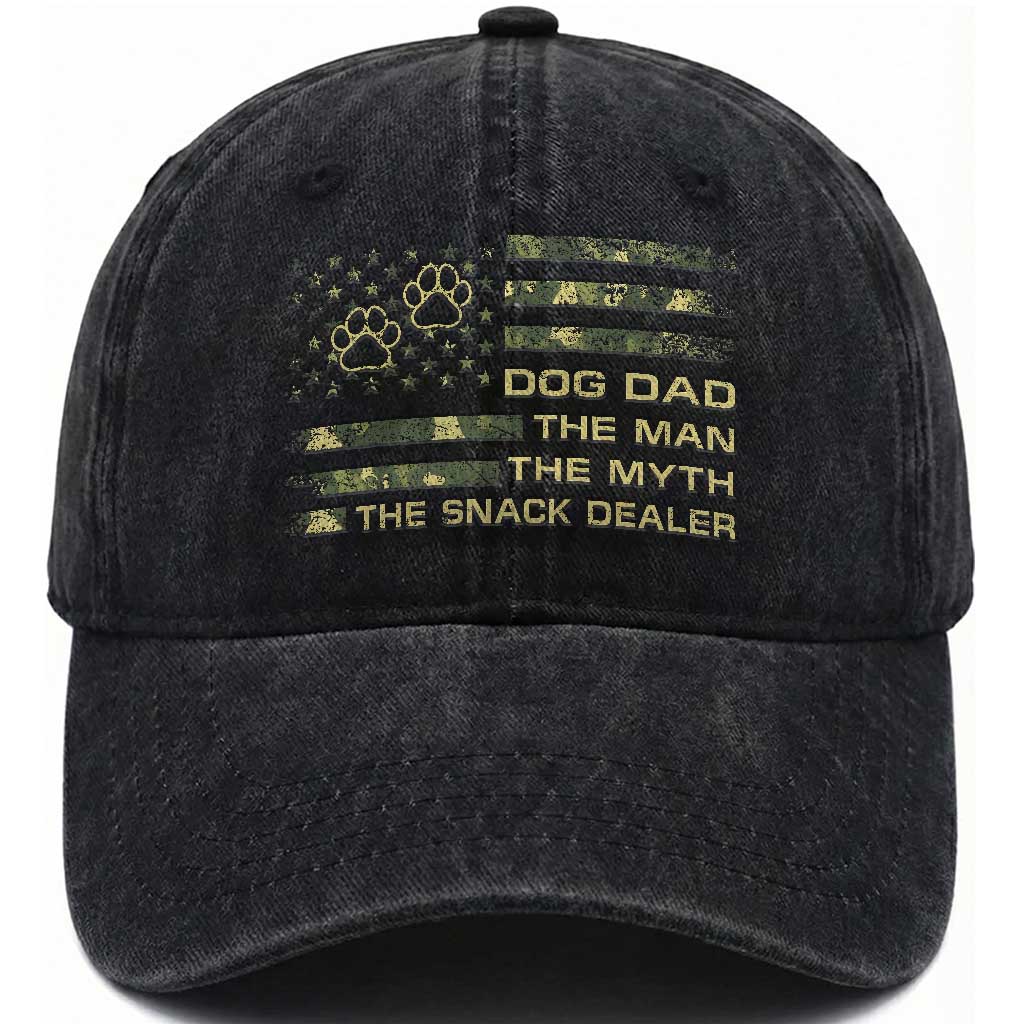Dog Dad Washed Cotton Baseball Cap Fathers Day Gift for Dog Lovers Camo American Flag USA TS10 Washed Cap Universal Fit Black Print Your Wear