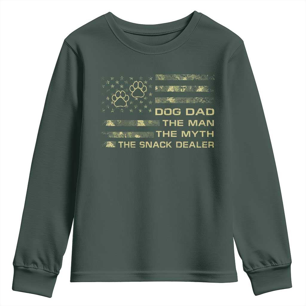 Dog Dad Youth Sweatshirt Fathers Day Gift for Dog Lovers Camo American Flag USA TS10 Dark Forest Green Print Your Wear