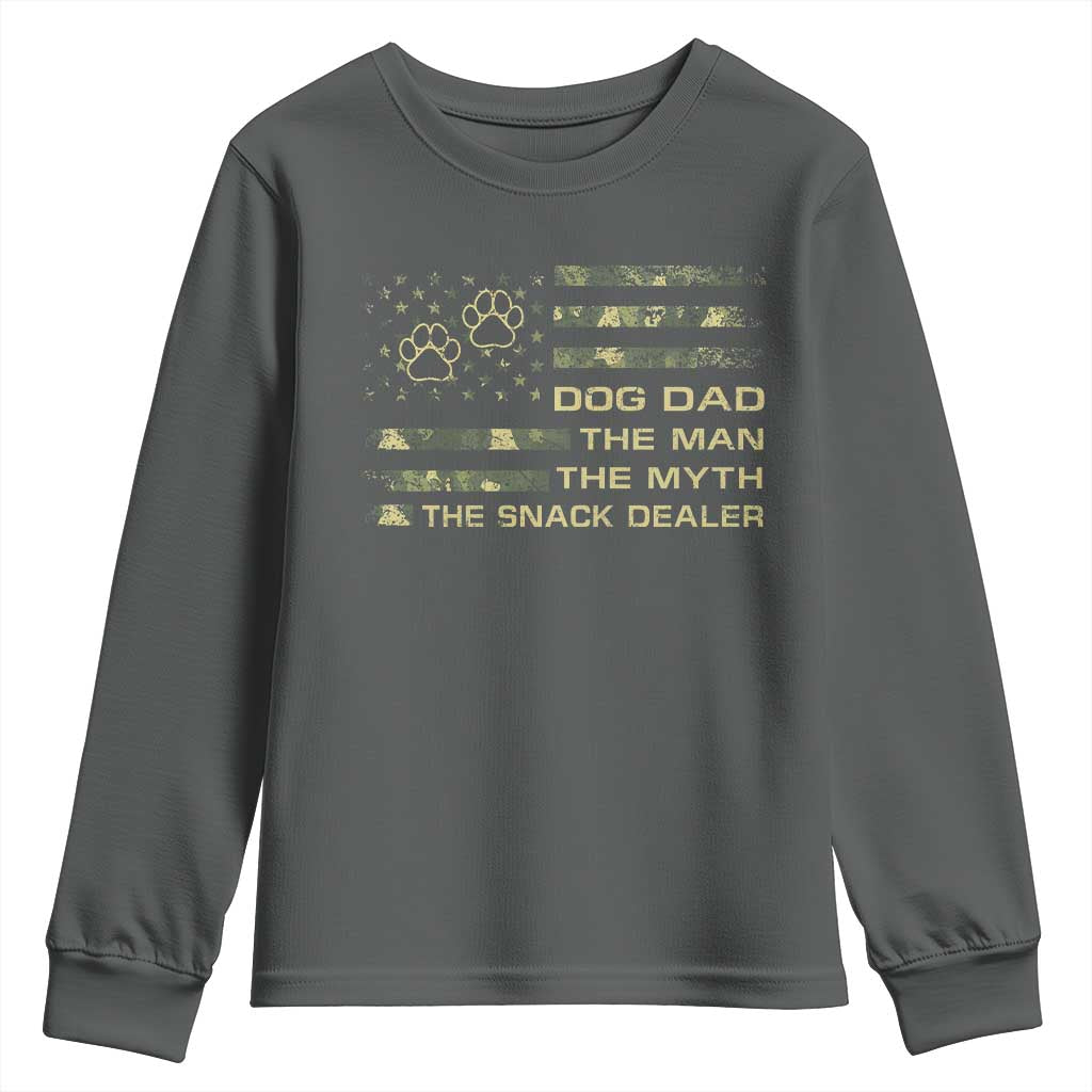 Dog Dad Youth Sweatshirt Fathers Day Gift for Dog Lovers Camo American Flag USA TS10 Dark Heather Print Your Wear