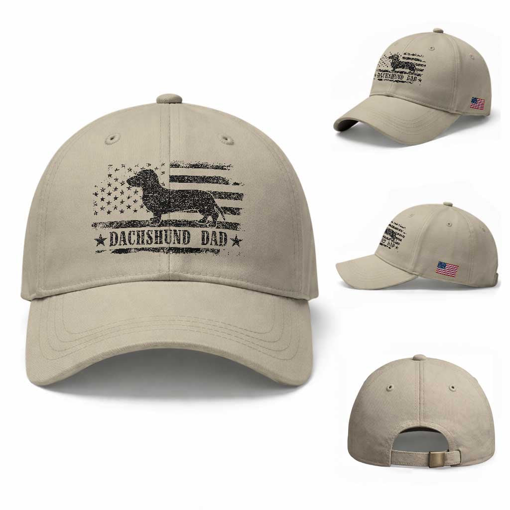 Dachshund Dog Dad Baseball Cap Fathers Day Gift for Dog Lovers American Flag TS10 Baseball Cap Universal Fit Beige Print Your Wear