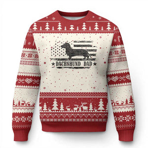 Dachshund Dog Dad Ugly Christmas Sweater Fathers Day Gift for Dog Lovers American Flag TS10 Beige Red Print Your Wear