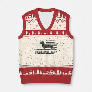 Dachshund Dog Dad V-Neck Knit Sweater Vest Fathers Day Gift for Dog Lovers American Flag TS10 Beige Red Print Your Wear