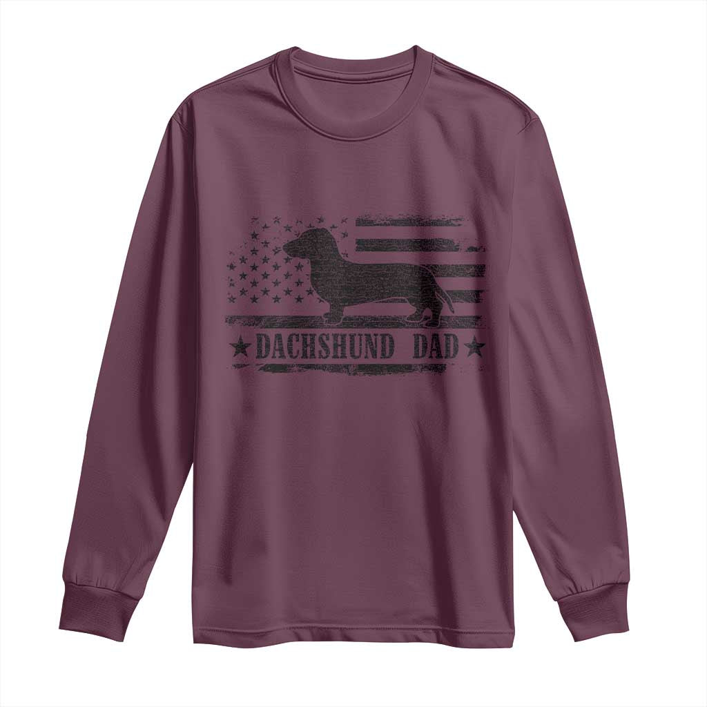 Dachshund Dog Dad Long Sleeve Shirt Fathers Day Gift for Dog Lovers American Flag TS10 Maroon Print Your Wear