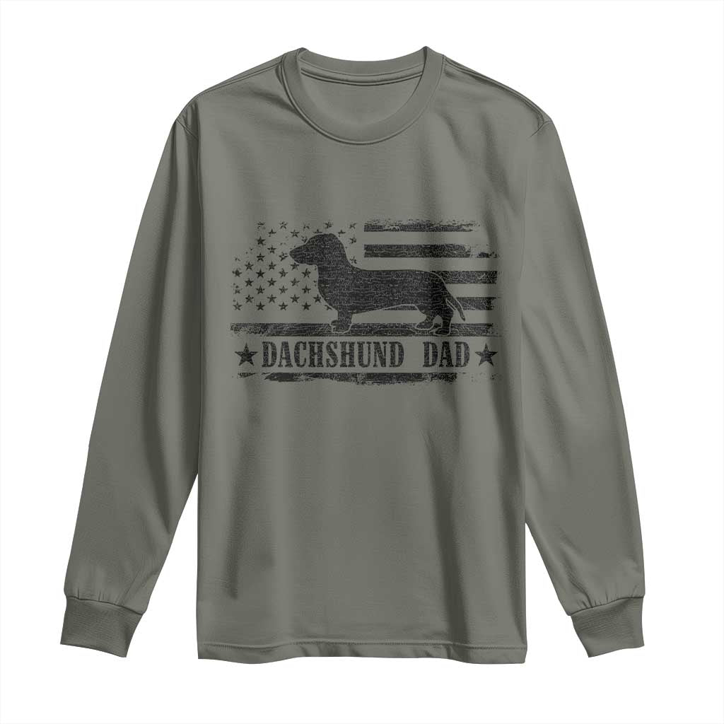 Dachshund Dog Dad Long Sleeve Shirt Fathers Day Gift for Dog Lovers American Flag TS10 Military Green Print Your Wear