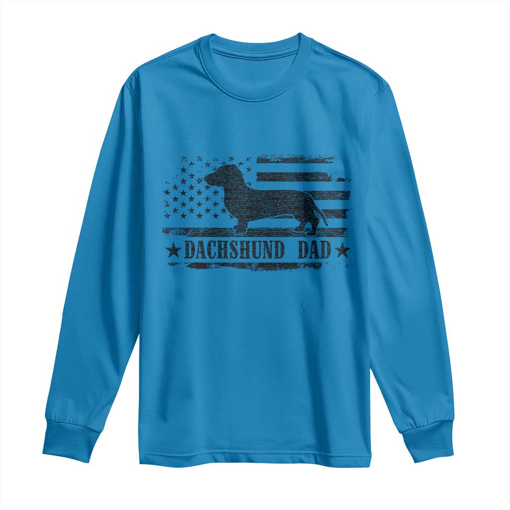 Dachshund Dog Dad Long Sleeve Shirt Fathers Day Gift for Dog Lovers American Flag TS10 Sapphire Print Your Wear