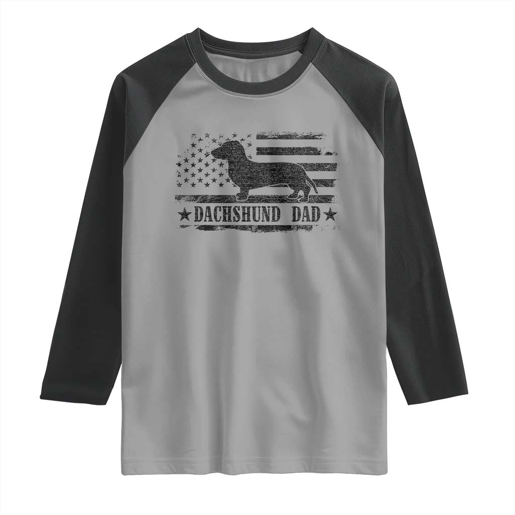 Dachshund Dog Dad Raglan Shirt Fathers Day Gift for Dog Lovers American Flag TS10 Sport Gray Black Print Your Wear