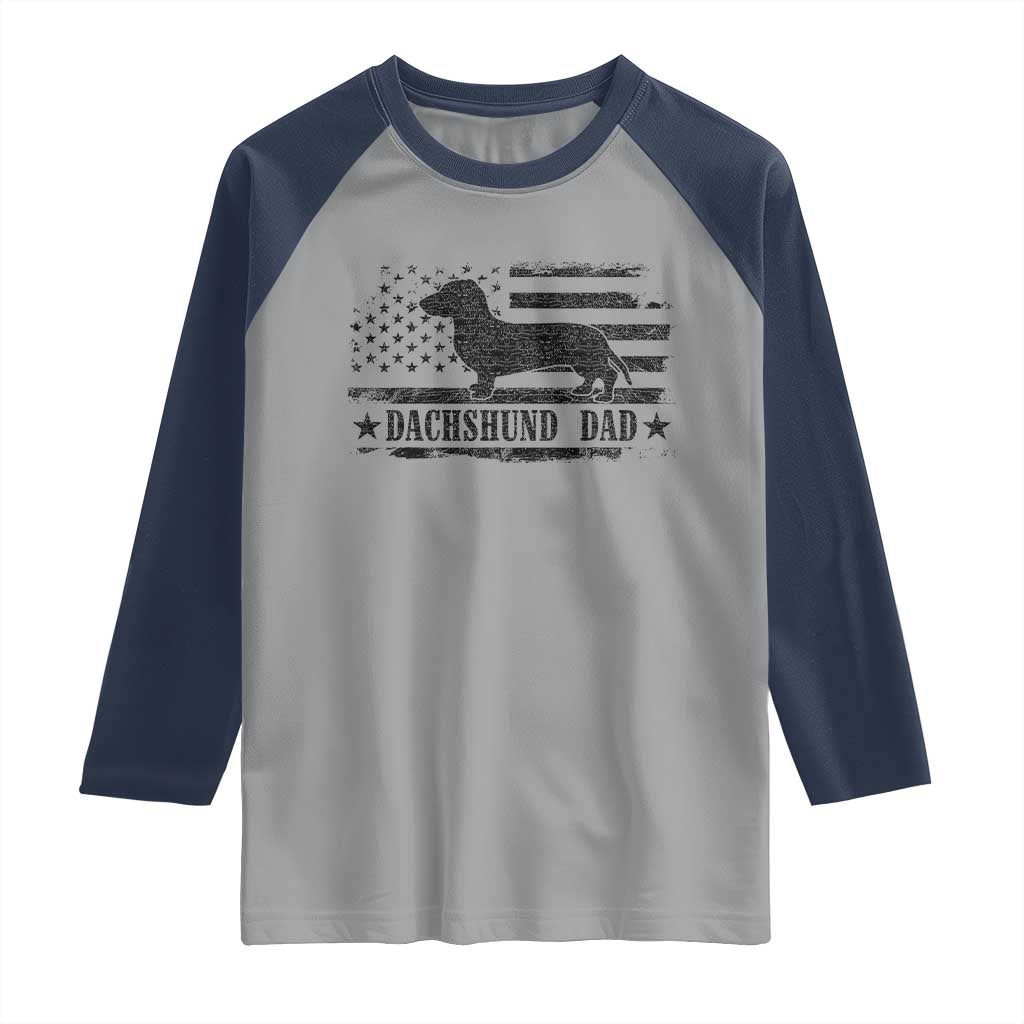 Dachshund Dog Dad Raglan Shirt Fathers Day Gift for Dog Lovers American Flag TS10 Sport Gray Navy Print Your Wear