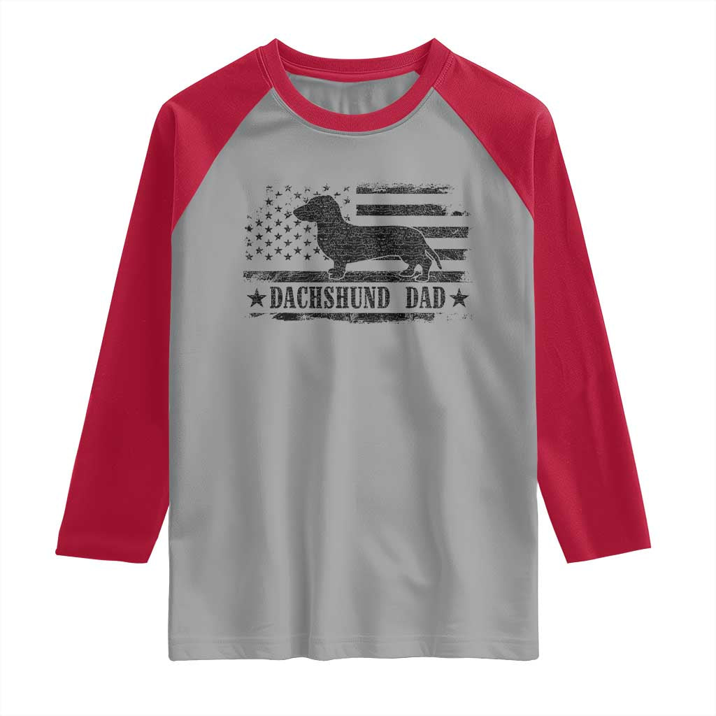 Dachshund Dog Dad Raglan Shirt Fathers Day Gift for Dog Lovers American Flag TS10 Sport Gray Red Print Your Wear