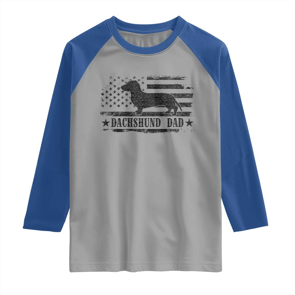 Dachshund Dog Dad Raglan Shirt Fathers Day Gift for Dog Lovers American Flag TS10 Sport Gray Royal Print Your Wear