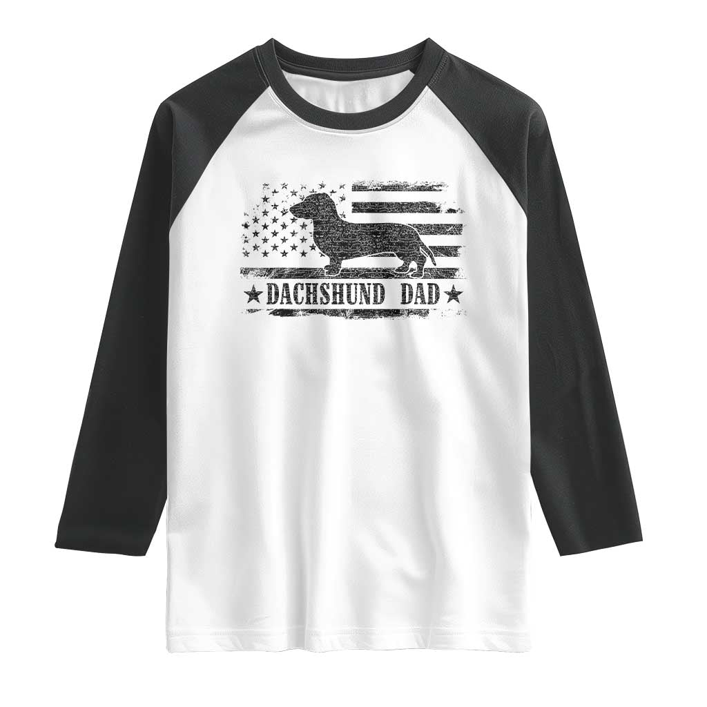 Dachshund Dog Dad Raglan Shirt Fathers Day Gift for Dog Lovers American Flag TS10 White Black Print Your Wear