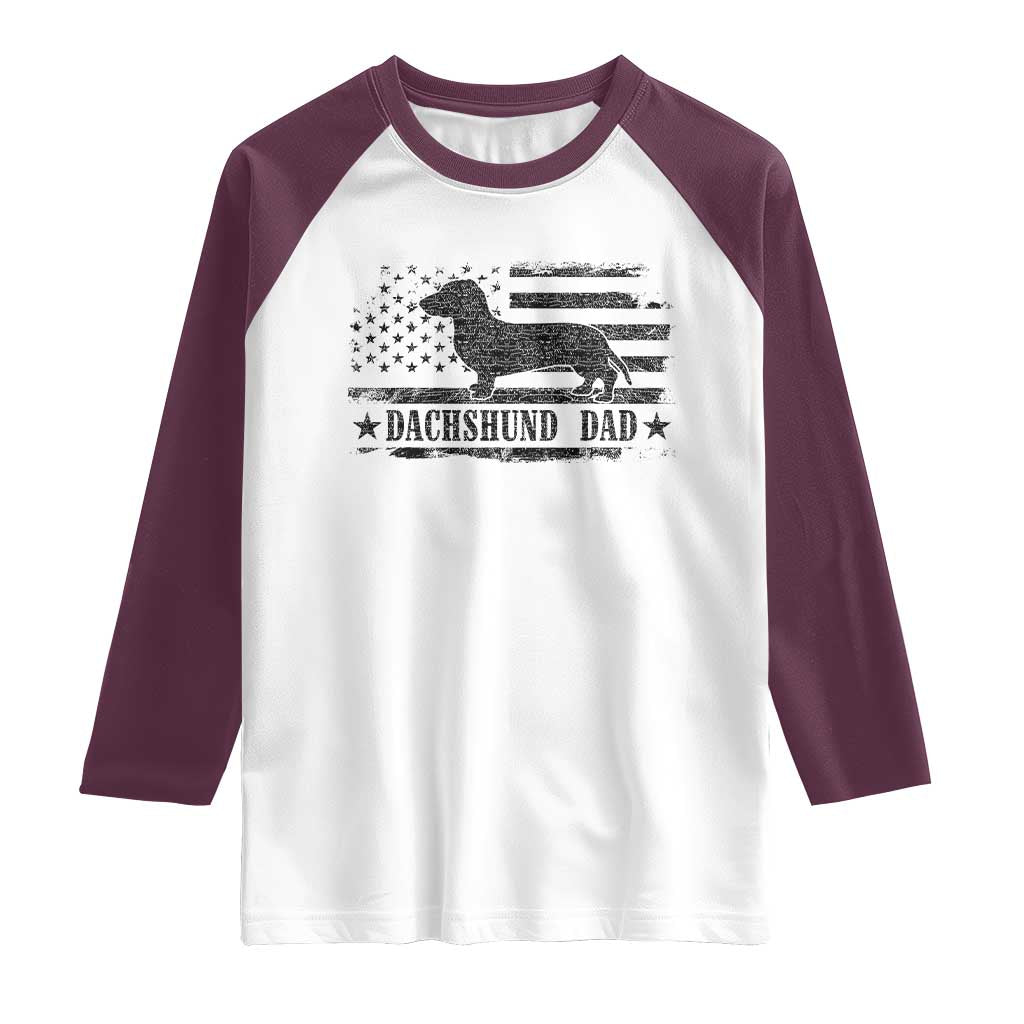 Dachshund Dog Dad Raglan Shirt Fathers Day Gift for Dog Lovers American Flag TS10 White Maroon Print Your Wear