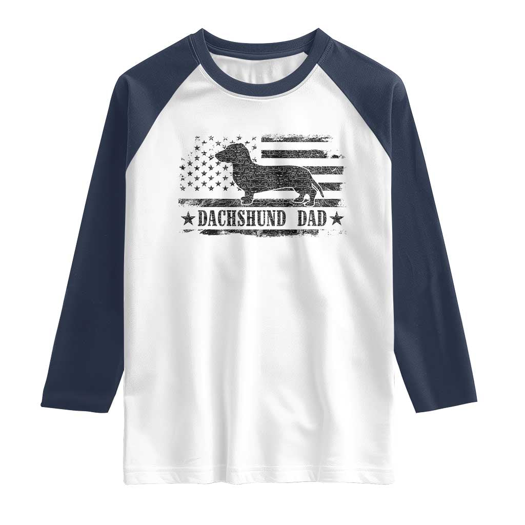 Dachshund Dog Dad Raglan Shirt Fathers Day Gift for Dog Lovers American Flag TS10 White Navy Print Your Wear