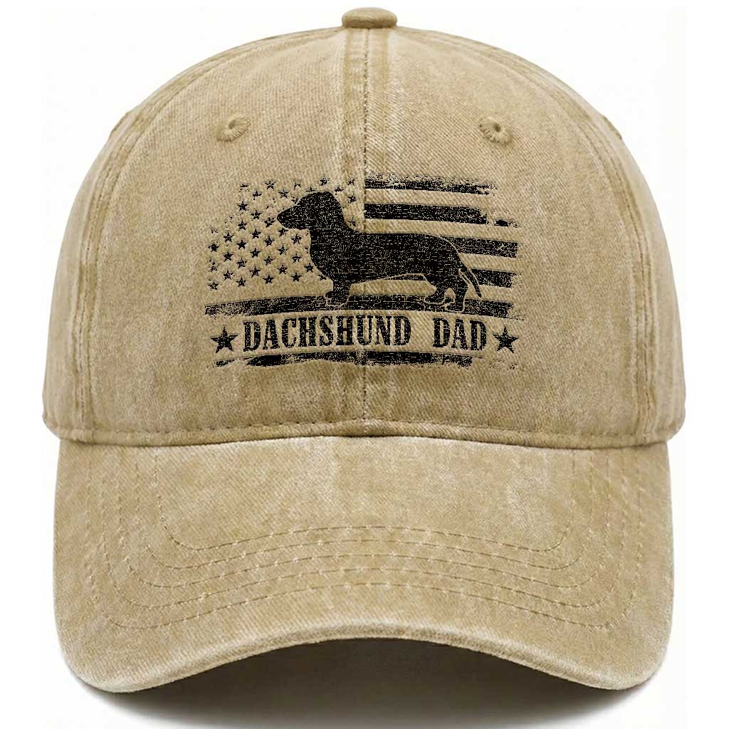 Dachshund Dog Dad Washed Cotton Baseball Cap Fathers Day Gift for Dog Lovers American Flag TS10 Print Your Wear