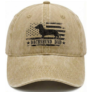 Dachshund Dog Dad Washed Cotton Baseball Cap Fathers Day Gift for Dog Lovers American Flag TS10 Print Your Wear