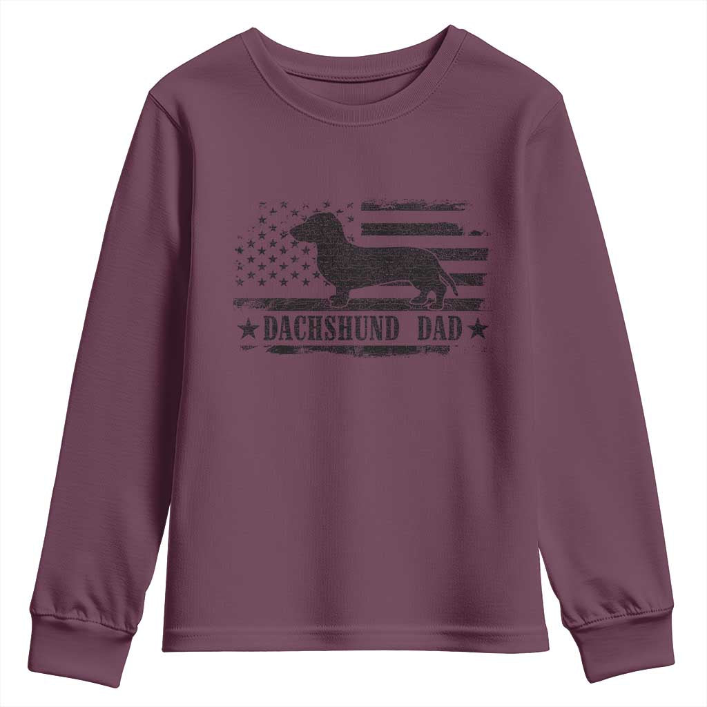 Dachshund Dog Dad Youth Sweatshirt Fathers Day Gift for Dog Lovers American Flag TS10 Maroon Print Your Wear
