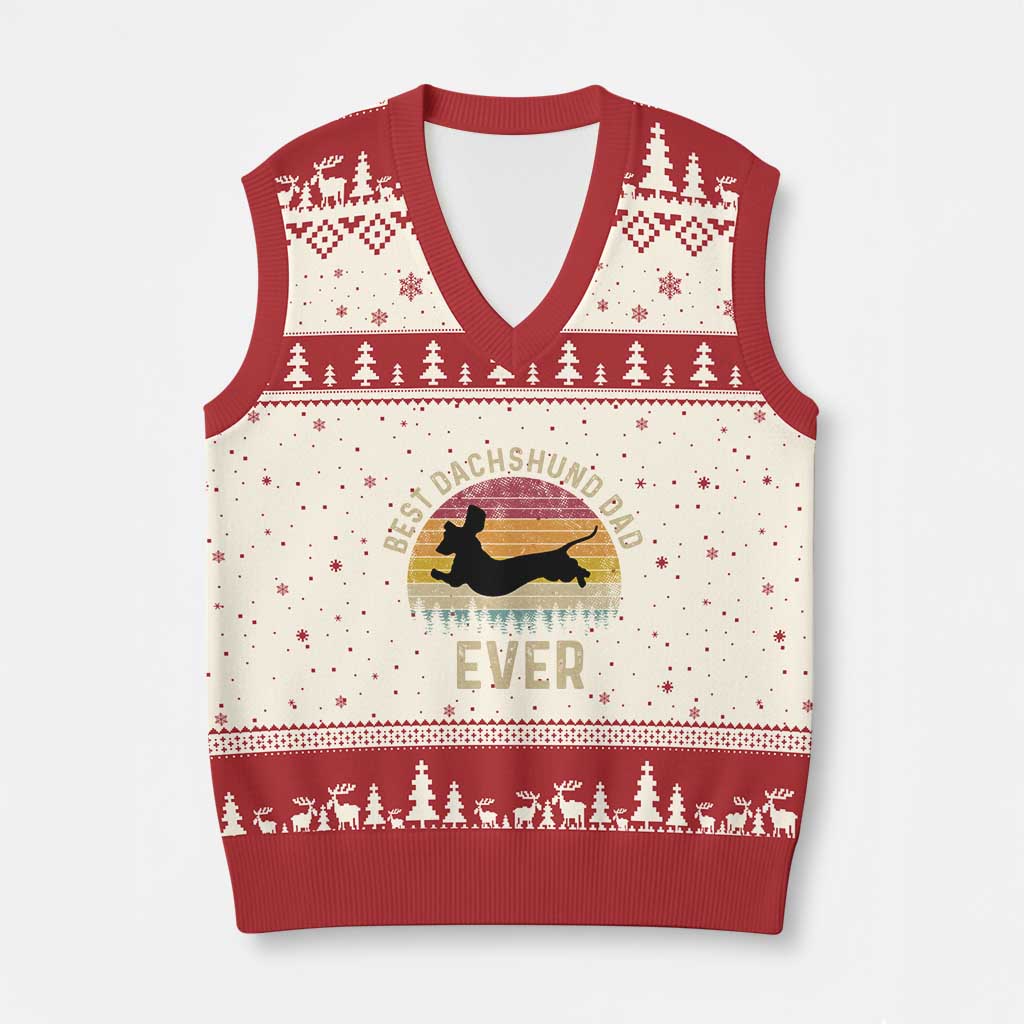 Dachshund Dog Dad V-Neck Knit Sweater Vest Vintage 60s 70s Retro Fathers Day Gift for Dog Lovers TS10 Beige Red Print Your Wear