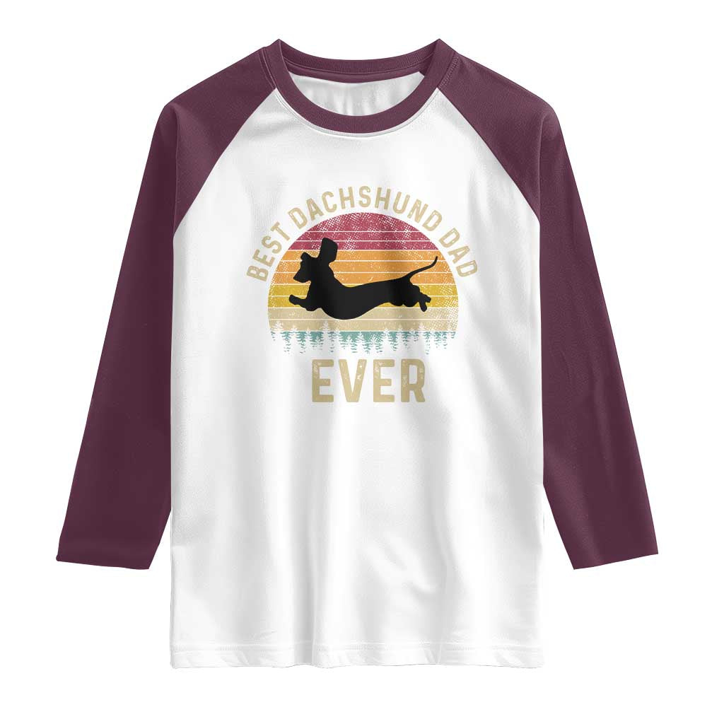 Dachshund Dog Dad Raglan Shirt Vintage 60s 70s Retro Fathers Day Gift for Dog Lovers TS10 White Maroon Print Your Wear