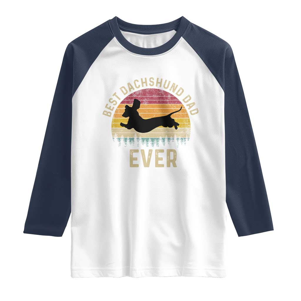 Dachshund Dog Dad Raglan Shirt Vintage 60s 70s Retro Fathers Day Gift for Dog Lovers TS10 White Navy Print Your Wear