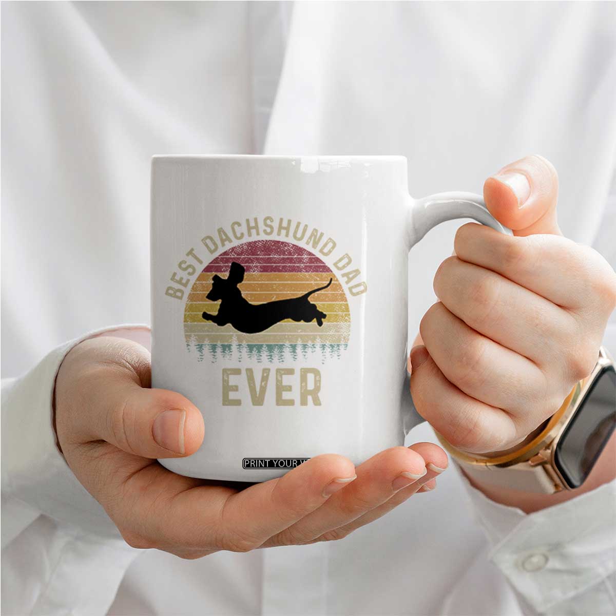 Dachshund Dog Dad Coffee Mug Vintage 60s 70s Retro Fathers Day Gift for Dog Lovers TS10 Print Your Wear