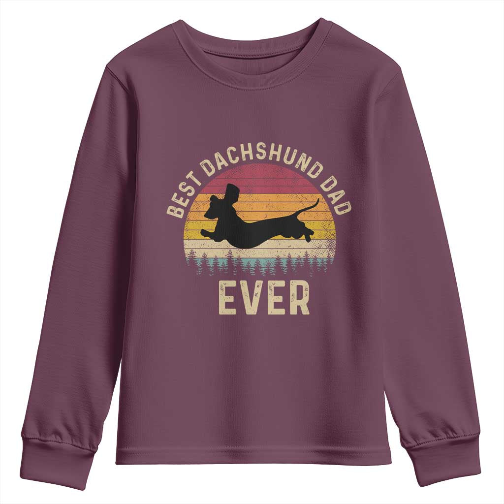 Dachshund Dog Dad Youth Sweatshirt Vintage 60s 70s Retro Fathers Day Gift for Dog Lovers TS10 Maroon Print Your Wear