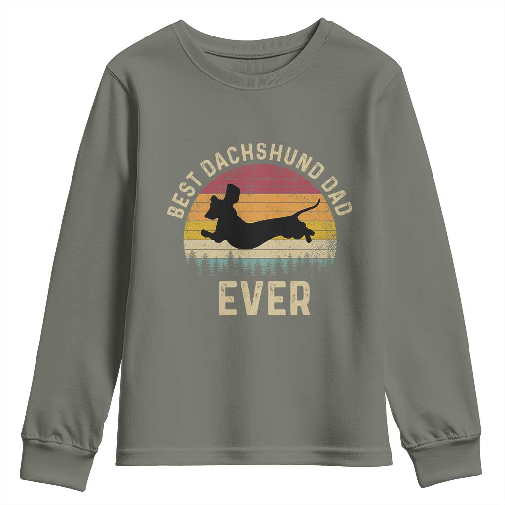 Dachshund Dog Dad Youth Sweatshirt Vintage 60s 70s Retro Fathers Day Gift for Dog Lovers TS10 Military Green Print Your Wear