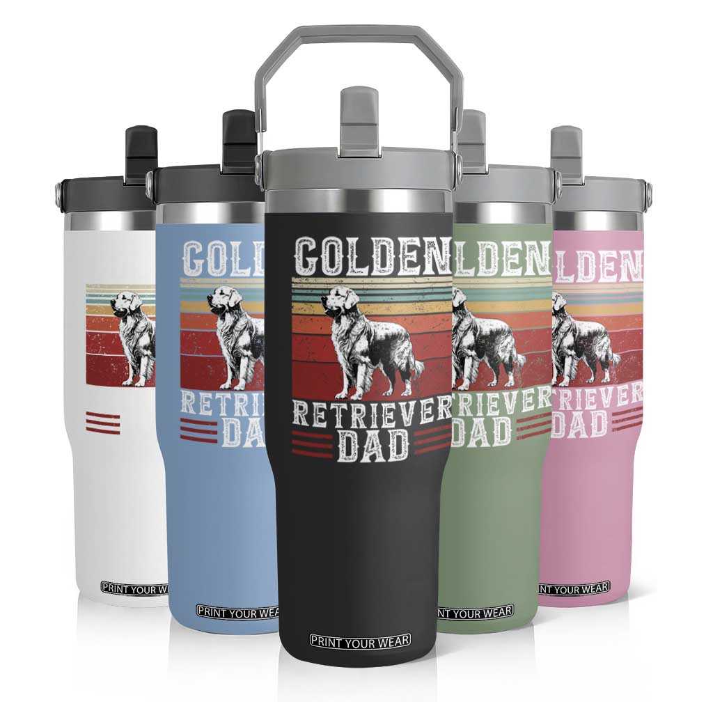 Retro Dog Golden Dad Flip Straw Tumbler Fathers Day Gift for Dog Lovers Golden Retriever Dad TS10 Print Your Wear