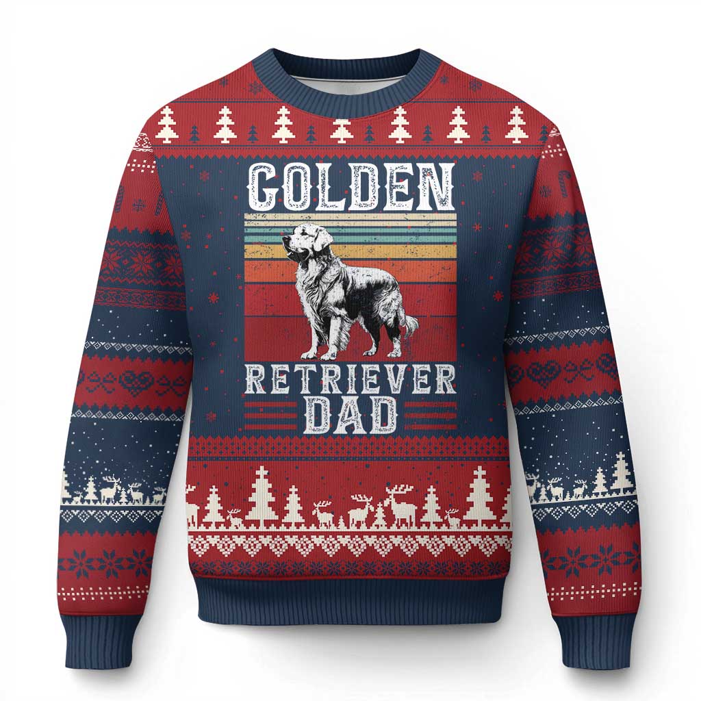 Retro Dog Golden Dad Ugly Christmas Sweater Fathers Day Gift for Dog Lovers Golden Retriever Dad TS10 Navy Red Print Your Wear