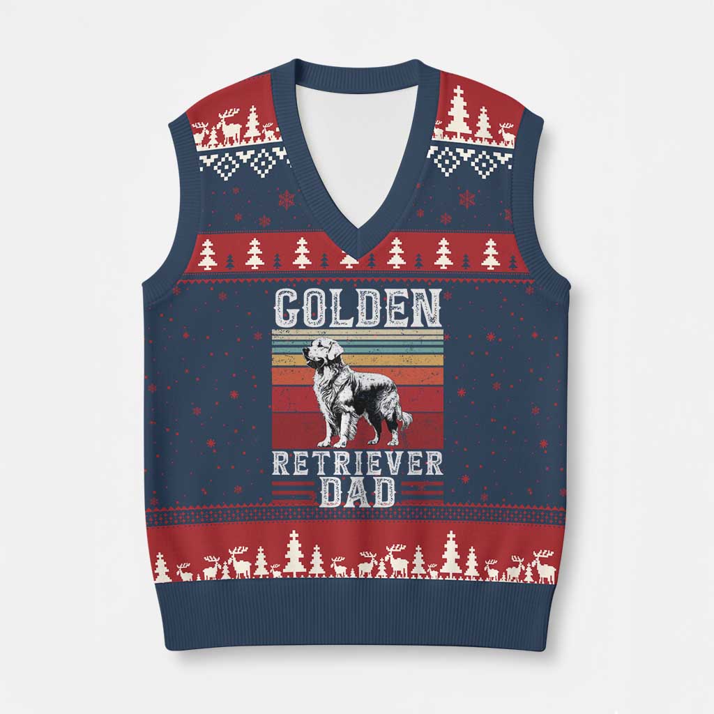 Retro Dog Golden Dad V-Neck Knit Sweater Vest Fathers Day Gift for Dog Lovers Golden Retriever Dad TS10 Navy Red Print Your Wear
