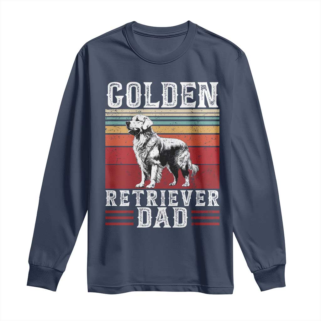 Retro Dog Golden Dad Long Sleeve Shirt Fathers Day Gift for Dog Lovers Golden Retriever Dad TS10 Navy Print Your Wear