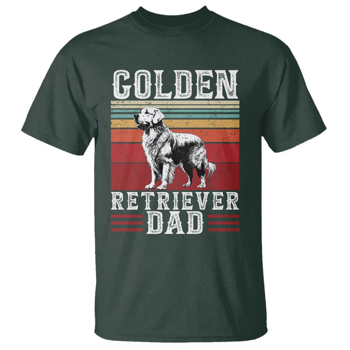 Retro Dog Golden Dad T Shirt Fathers Day Gift for Dog Lovers Golden Retriever Dad TS10 Dark Forest Green Print Your Wear