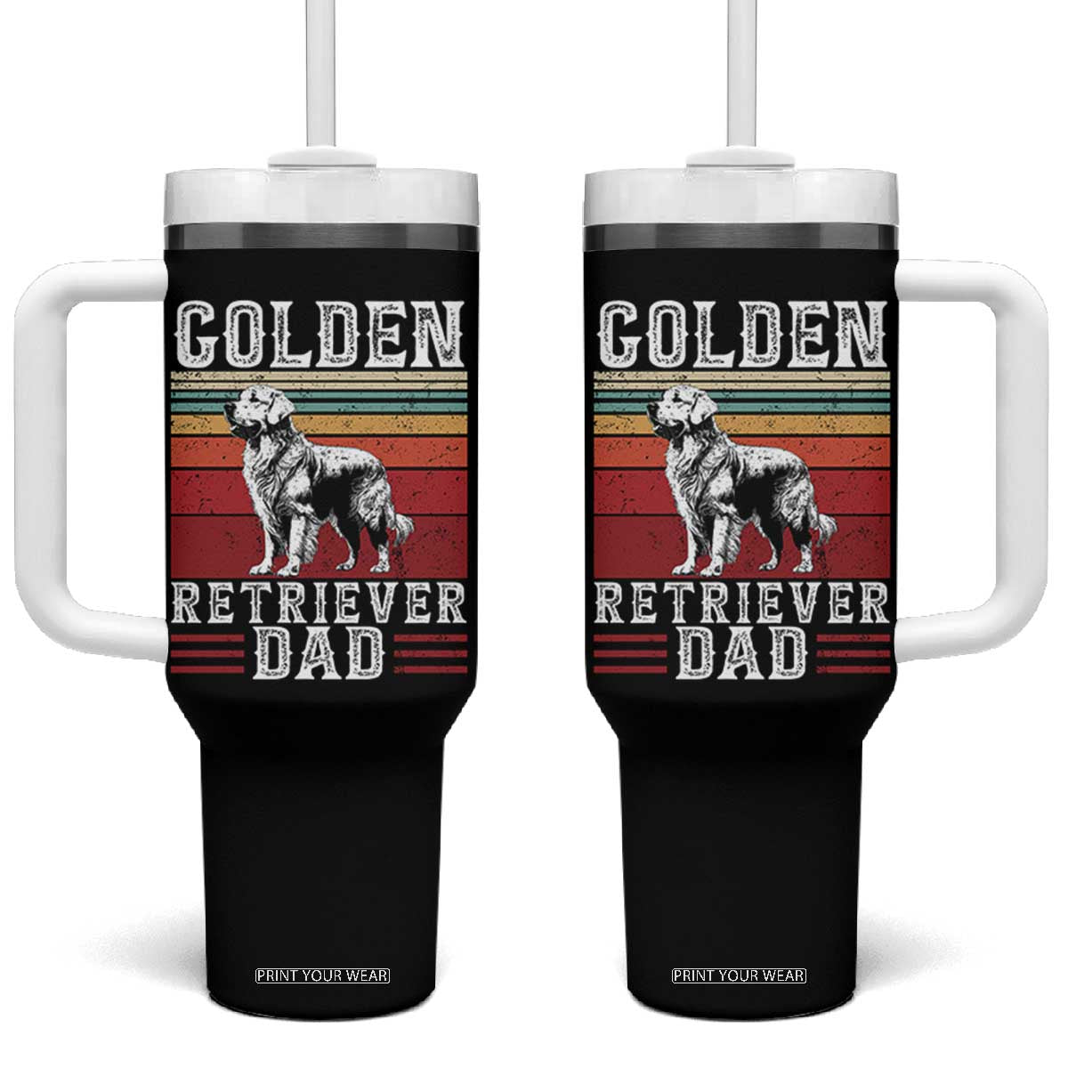 Retro Dog Golden Dad Tumbler With Handle Fathers Day Gift for Dog Lovers Golden Retriever Dad TS10 One Size: 40 oz Black Print Your Wear