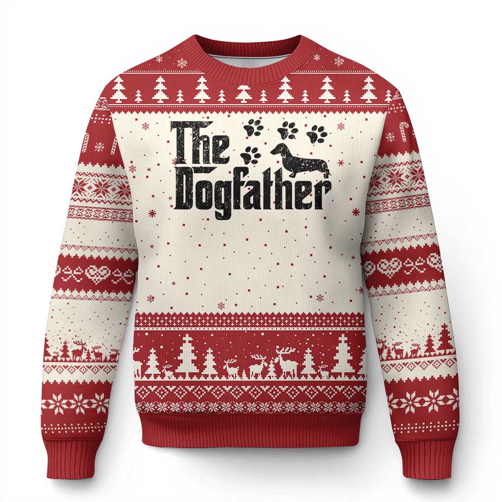 Dachshund Dog Dad Ugly Christmas Sweater The Dogfather Fathers Day Gifts For Dog Lovers TS10 Beige Red Print Your Wear