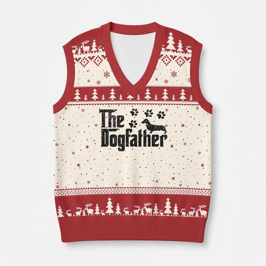 Dachshund Dog Dad V-Neck Knit Sweater Vest The Dogfather Fathers Day Gifts For Dog Lovers TS10 Beige Red Print Your Wear