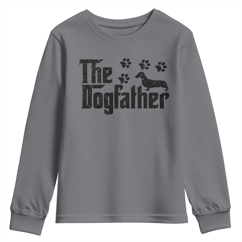 Dachshund Dog Dad Youth Sweatshirt The Dogfather Fathers Day Gifts For Dog Lovers TS10 Charcoal Print Your Wear
