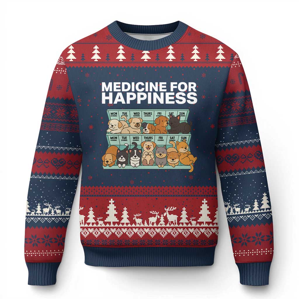 Funny Dog Lover Ugly Christmas Sweater My Medicine For Happiness Called Cats Everyday TS10 Navy Red Print Your Wear