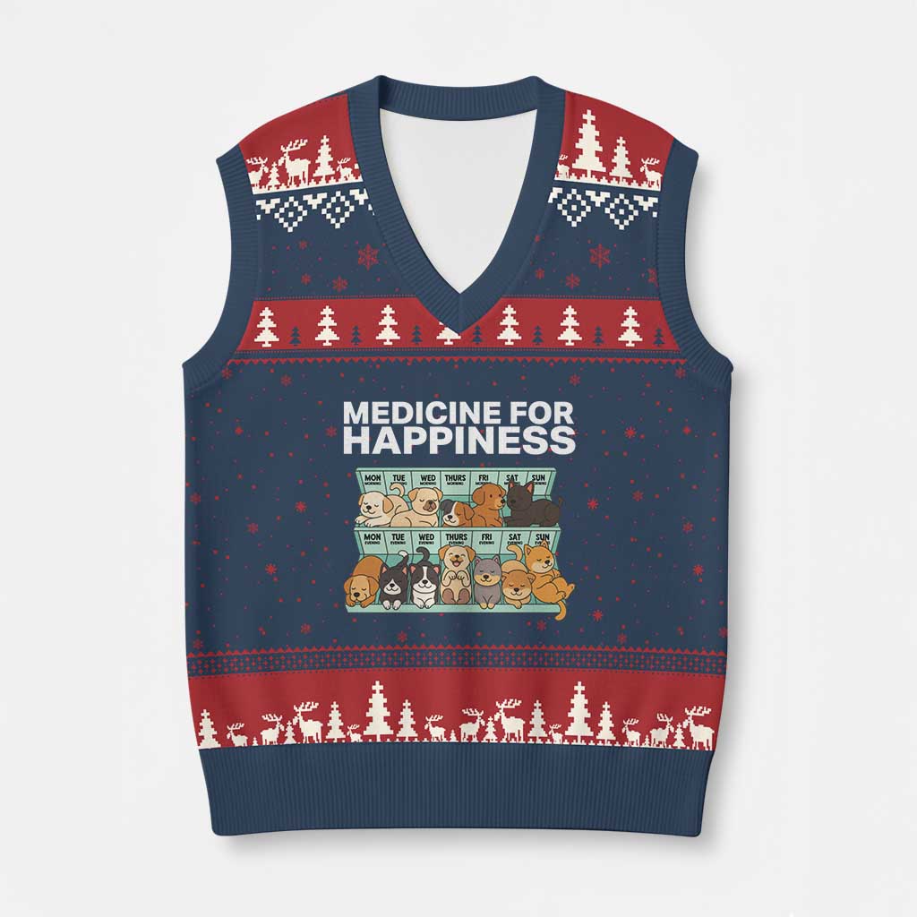Funny Dog Lover V-Neck Knit Sweater Vest My Medicine For Happiness Called Cats Everyday TS10 Navy Red Print Your Wear