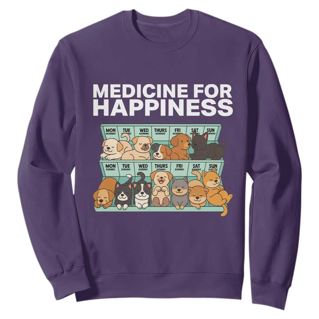 Funny Dog Lover Sweatshirt My Medicine For Happiness Called Cats Everyday TS10 Purple Print Your Wear