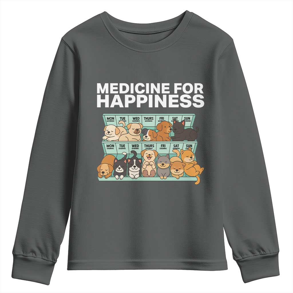 Funny Dog Lover Youth Sweatshirt My Medicine For Happiness Called Cats Everyday TS10 Dark Heather Print Your Wear