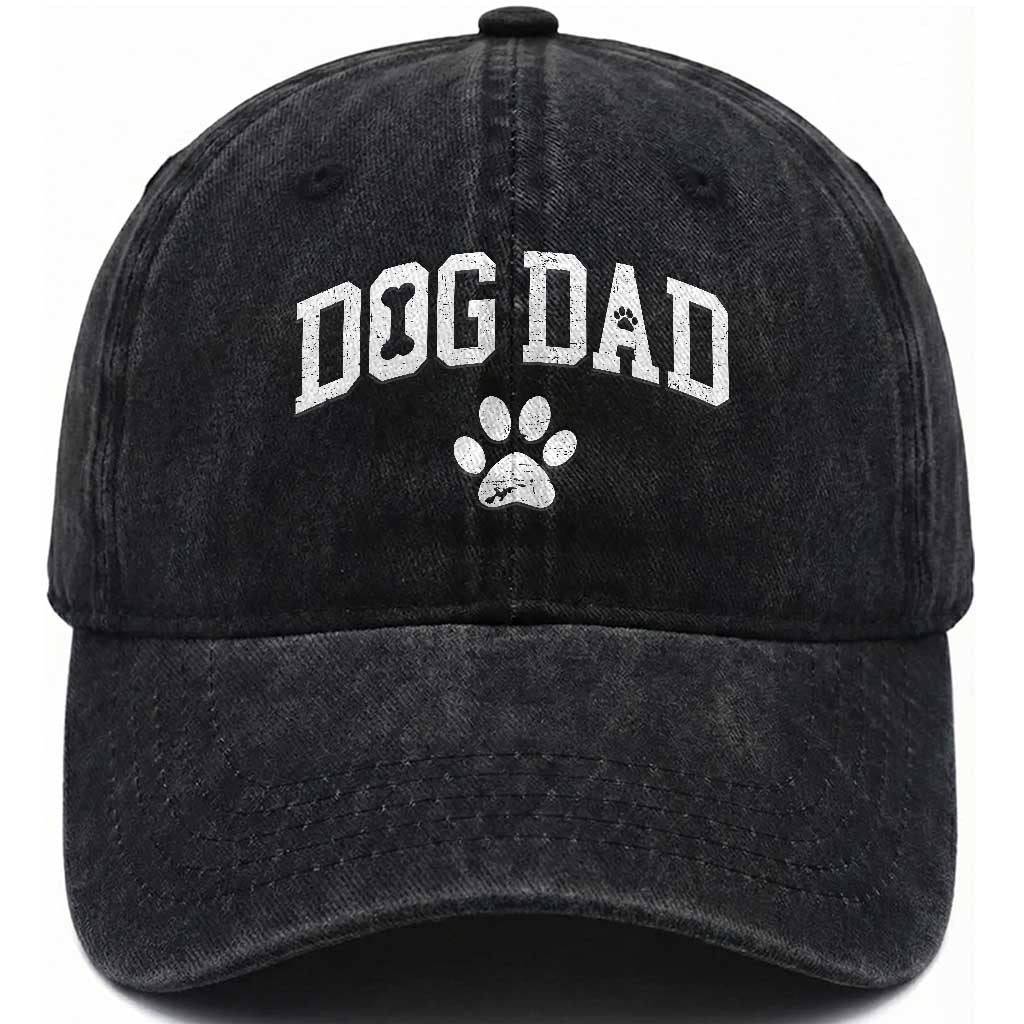 Retro Dog Dad Washed Cotton Baseball Cap Distressed Fathers Day Gift for Dog Lovers TS10 Print Your Wear