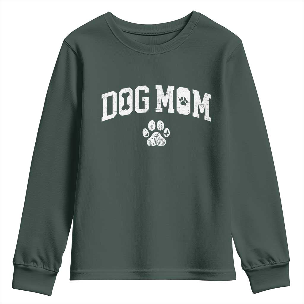 Dog Mom Youth Sweatshirt Floral Fur Mama Gift For Her Mothers Day TS10 Dark Forest Green Print Your Wear