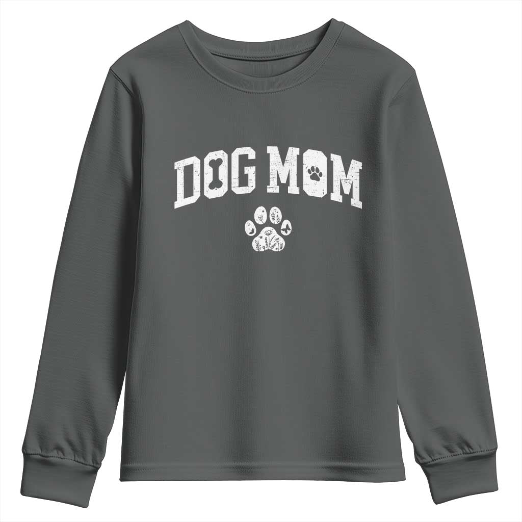 Dog Mom Youth Sweatshirt Floral Fur Mama Gift For Her Mothers Day TS10 Dark Heather Print Your Wear