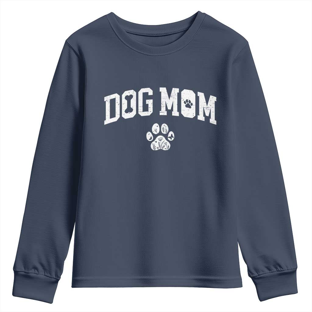 Dog Mom Youth Sweatshirt Floral Fur Mama Gift For Her Mothers Day TS10 Navy Print Your Wear
